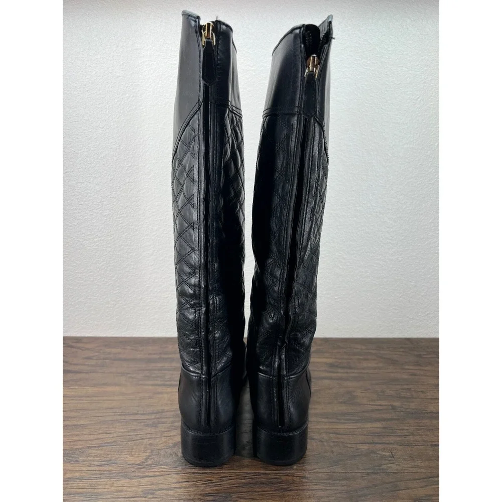 Tory Burch Women's 7.5M Claremont Quilted Black Leather Tall‎ Riding Boots